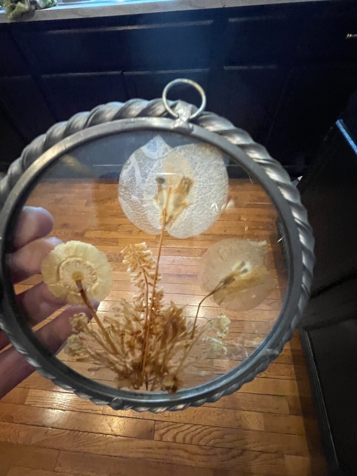 Vintage Lasting Impressions Real Dried Pressed Flowers In Glass W/ Metal Frame