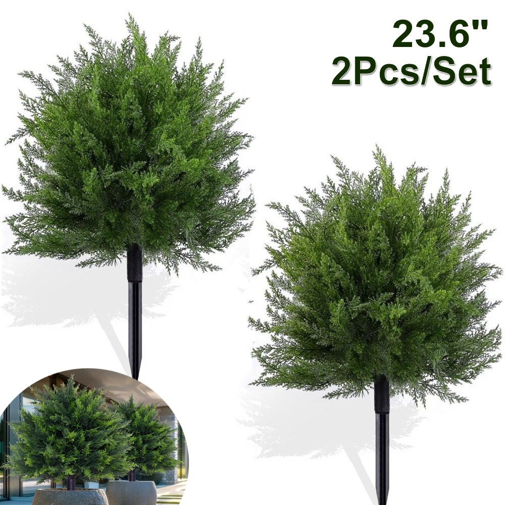 2Pcs 23.6″ Artificial Cypress Topiary Christmas Tree for In/Outdoor Garden Decor