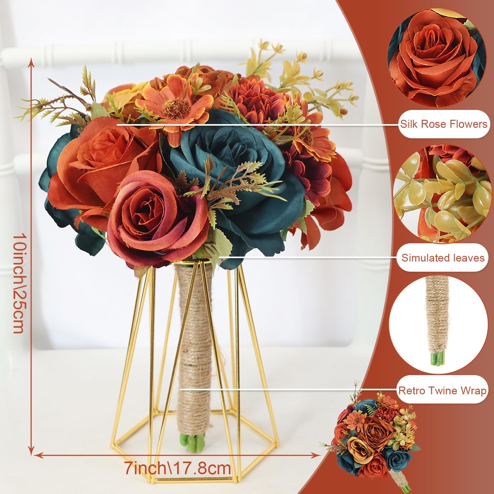 Set of 6 Bridesmaids Bouquets for Wedding – 7 inch Artificial Flower Bridesma…