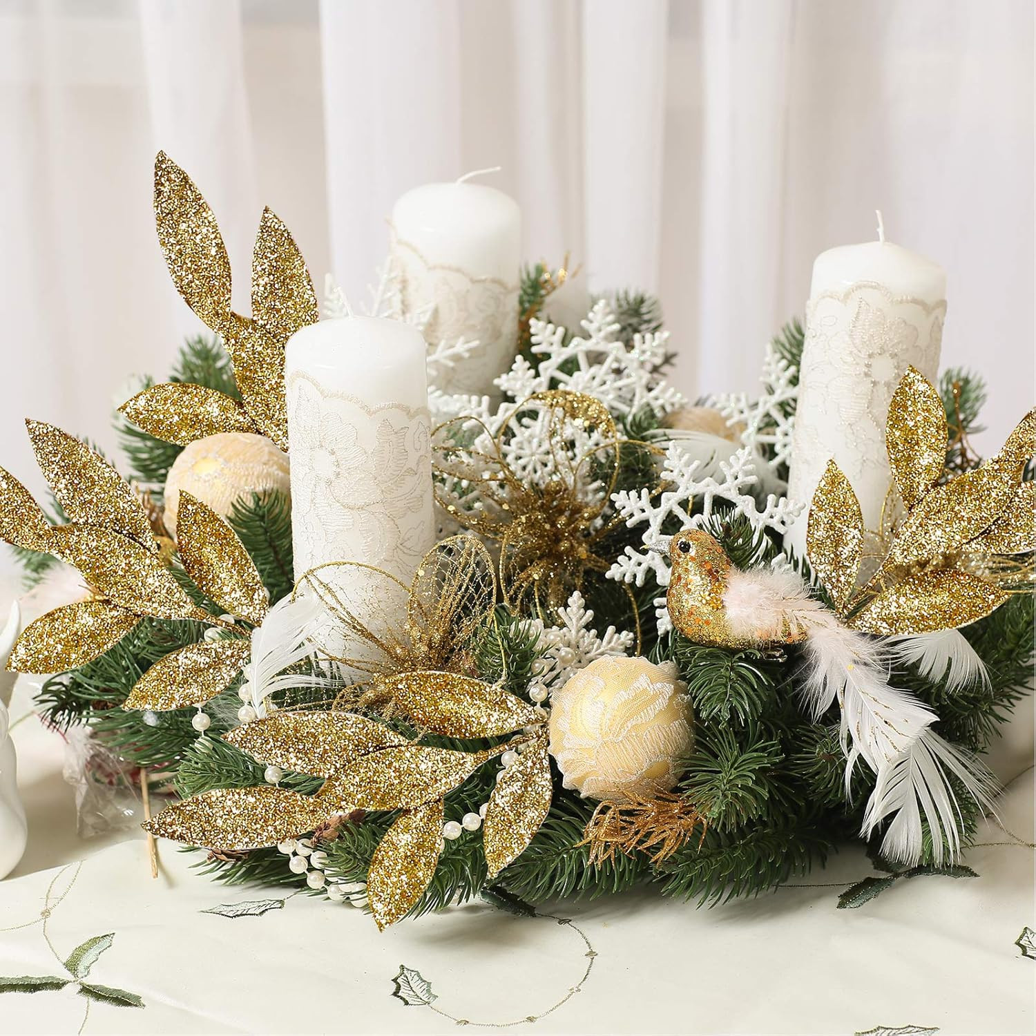 20 Pieces Gold Glittered Artificial Leaf Spray Picks 12″ Tall for Christmas Wint