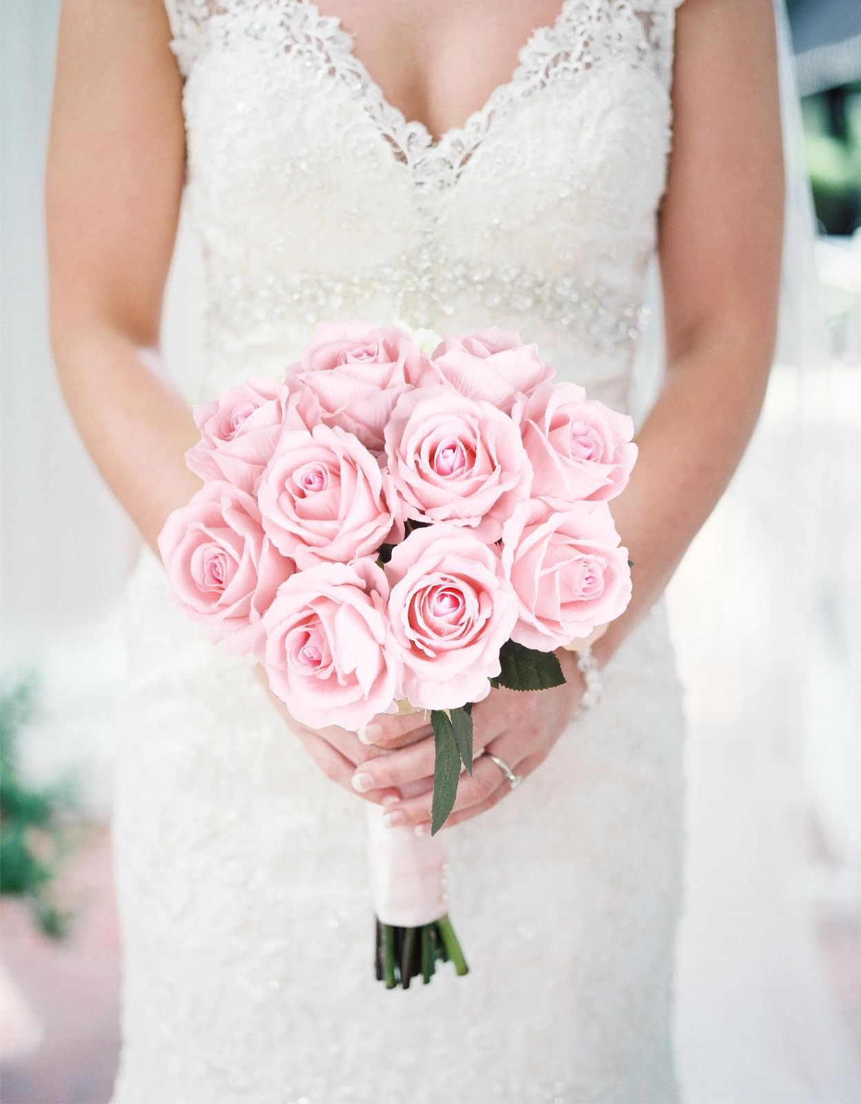 Velvet Roses Artificial Flowers,10PCS Light Pink Flowers 19.7″ Long Stem Fake…