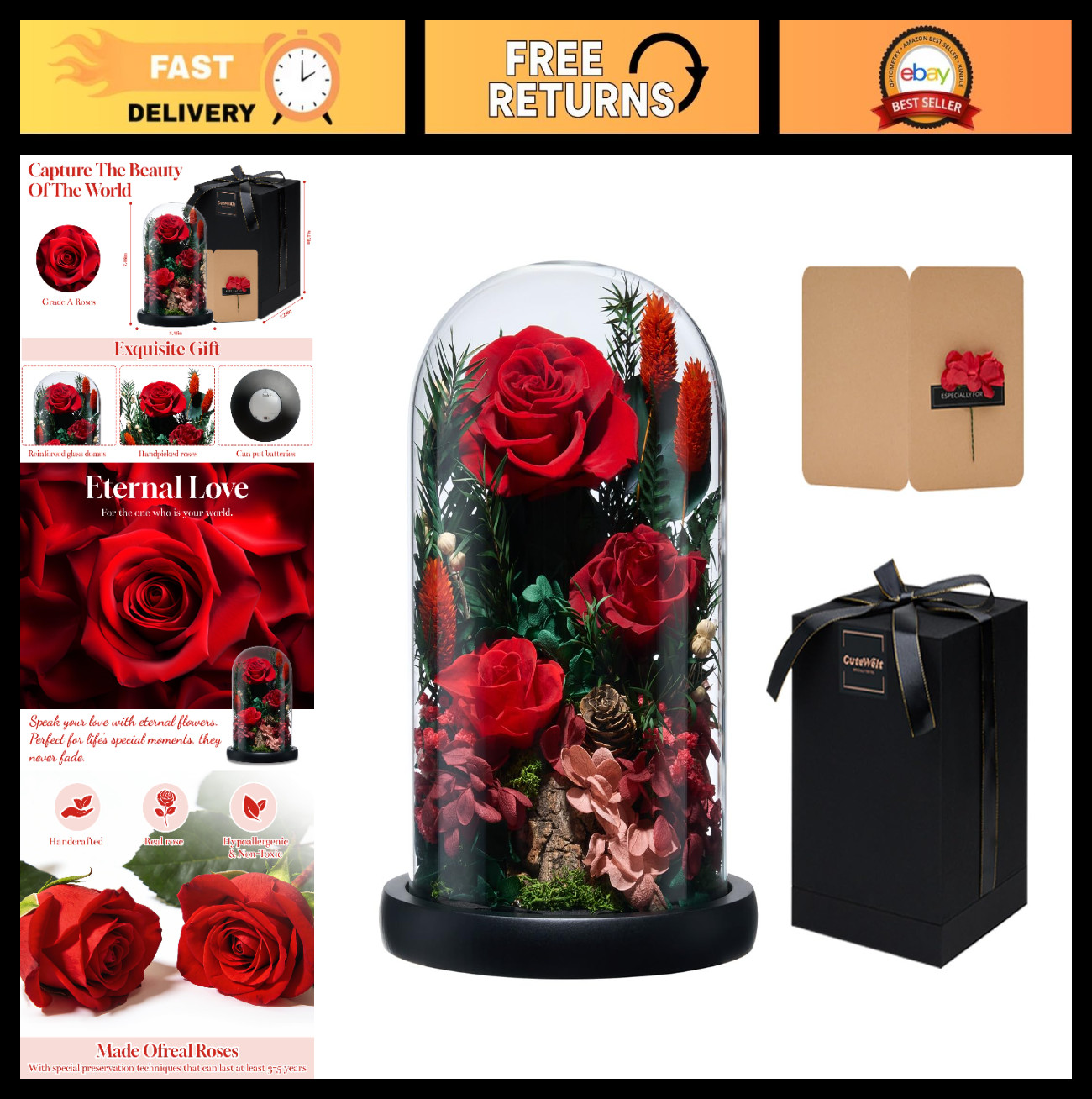 Forever Fresh Preserved Roses – 7.48in Floral Gift for Women, Mom, Wife, Birthda