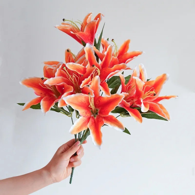 9-Head Big Lily Artificial Flower Branch Simulation Decorative Bouquet for Weddi