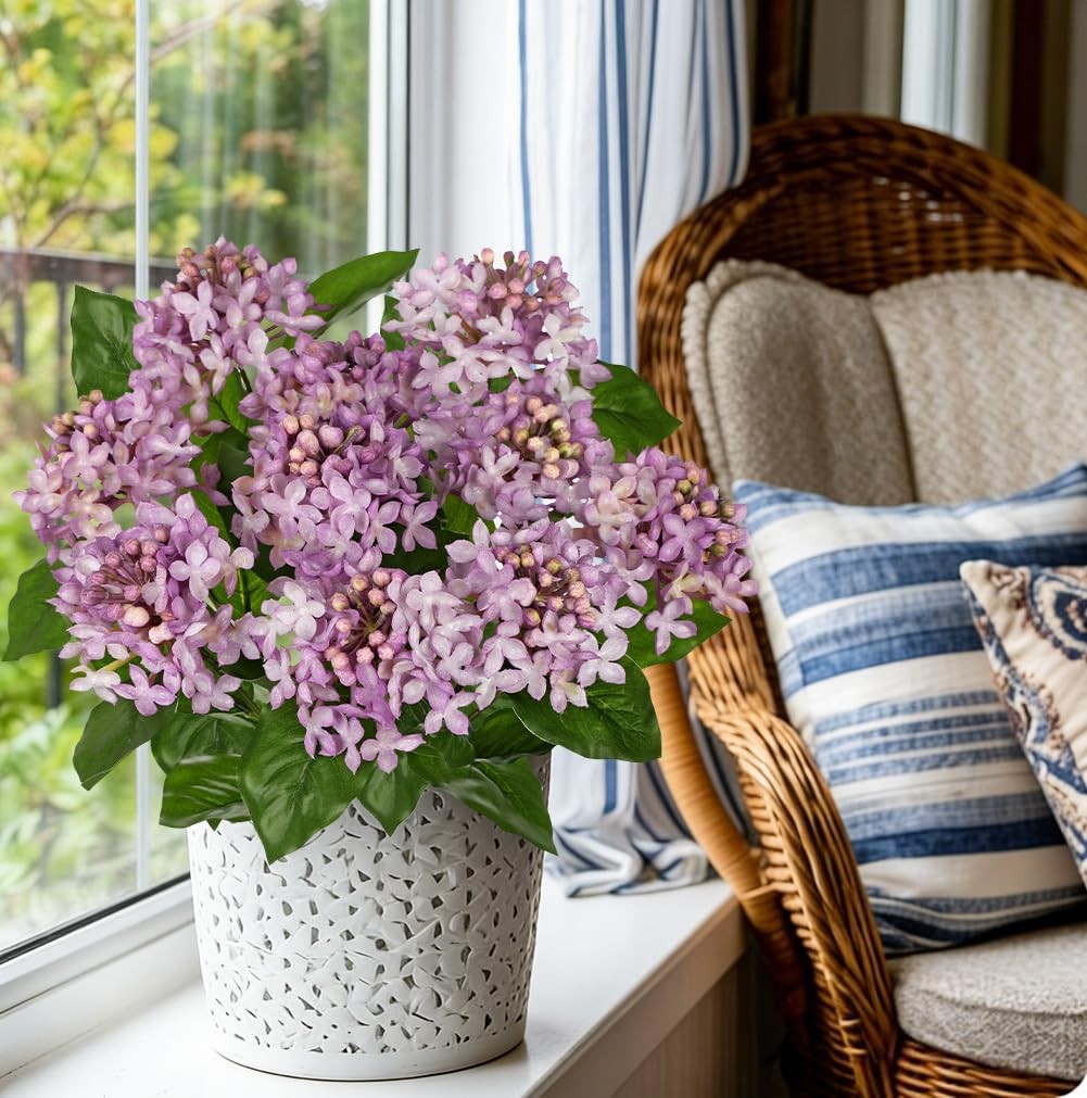 Purple Hydrangea Artificial Flowers 2 Bouqutes, 15.7″ Real Touch Faux Hydrang…