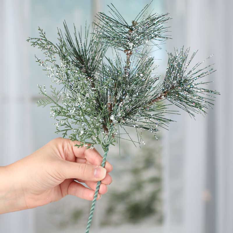 Set of 4 Sparkling Icy Artificial Pine and Cedar Embellishing 13″ Picks