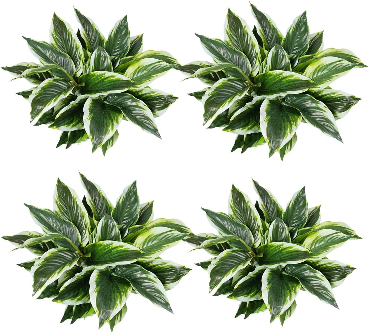 12PCS Artificial Tropical Green Plants – 15.75″ Fake Hostas Outdoor Artificial P