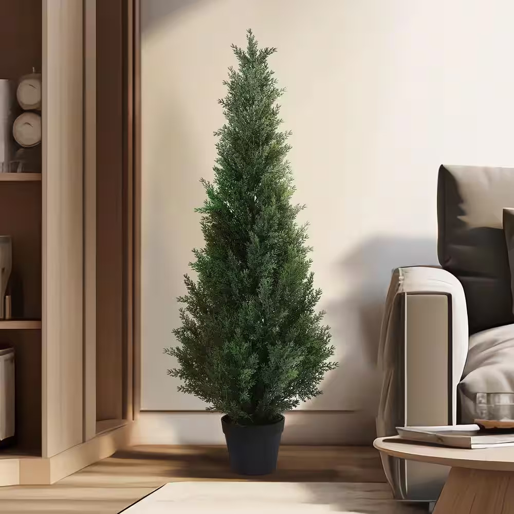 4 Ft. Artificial Indoor/Outdoor Topiary Cedar Tree, Fake Cypress Trees, Fake UV