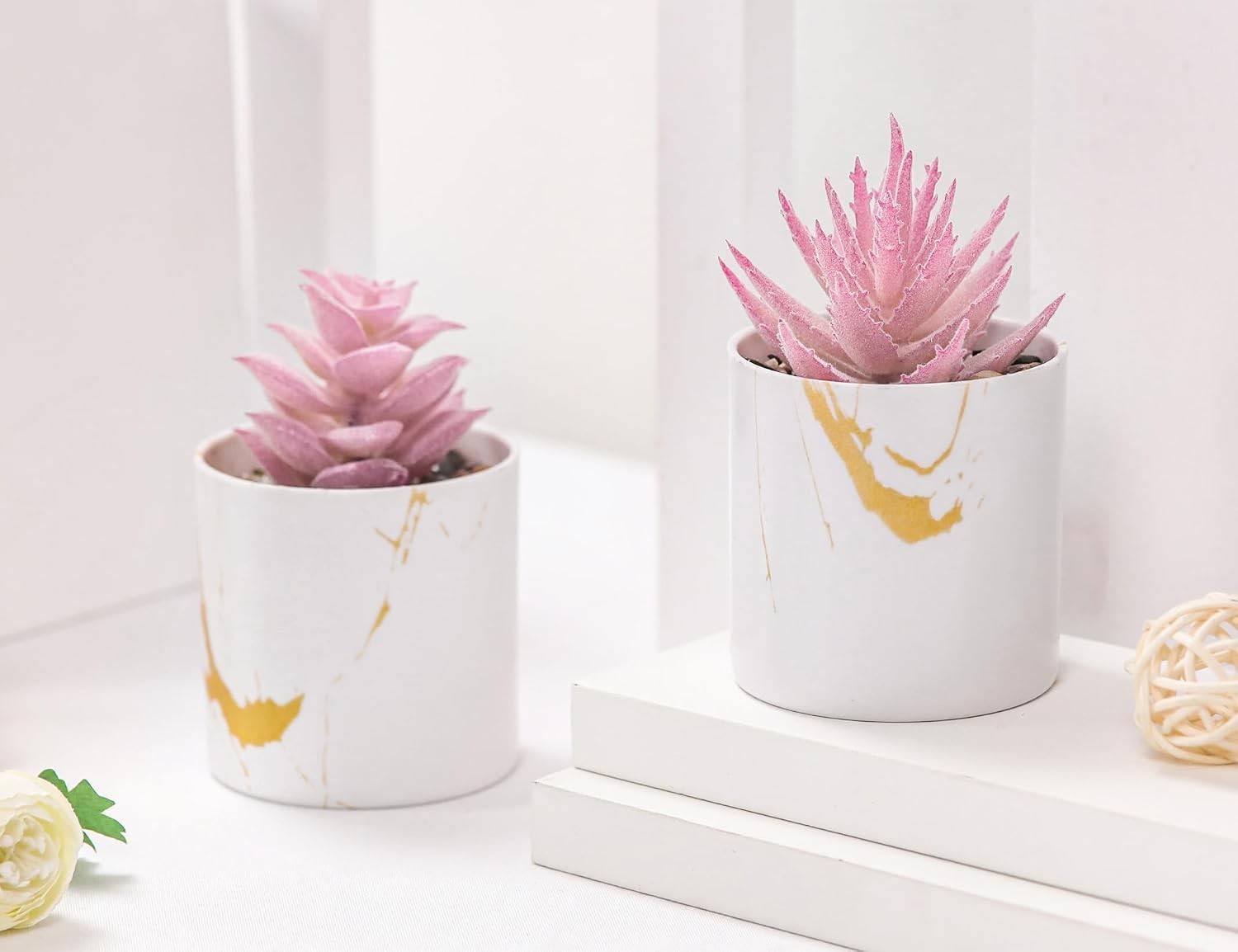 Set of 2 Succulents Plants Artificial Mini Fake Succulents Plants for Office