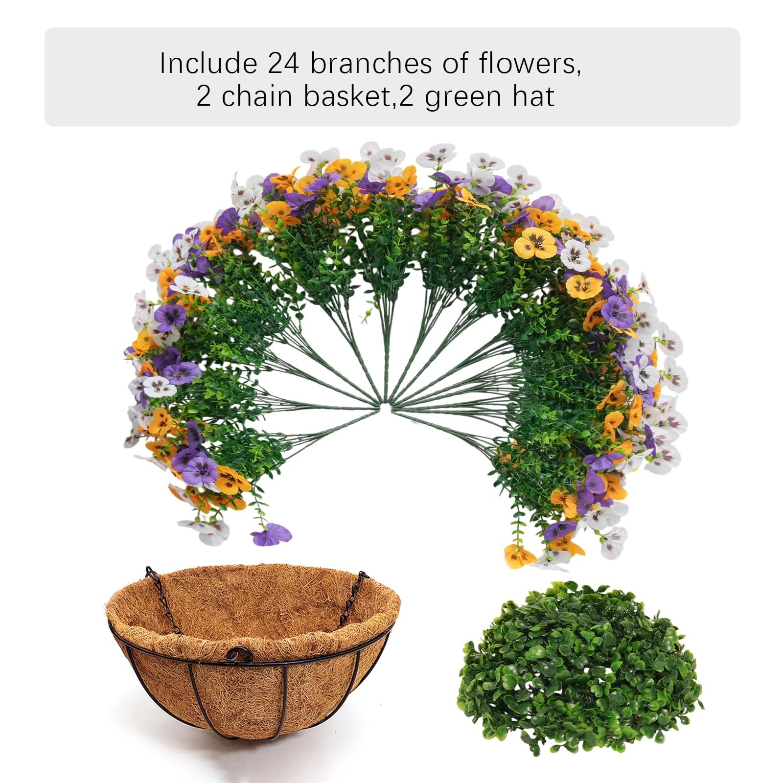 secqous 2 Set Artificial Hanging Flowers with Basket for Outdoor Decor, 24 Pc…