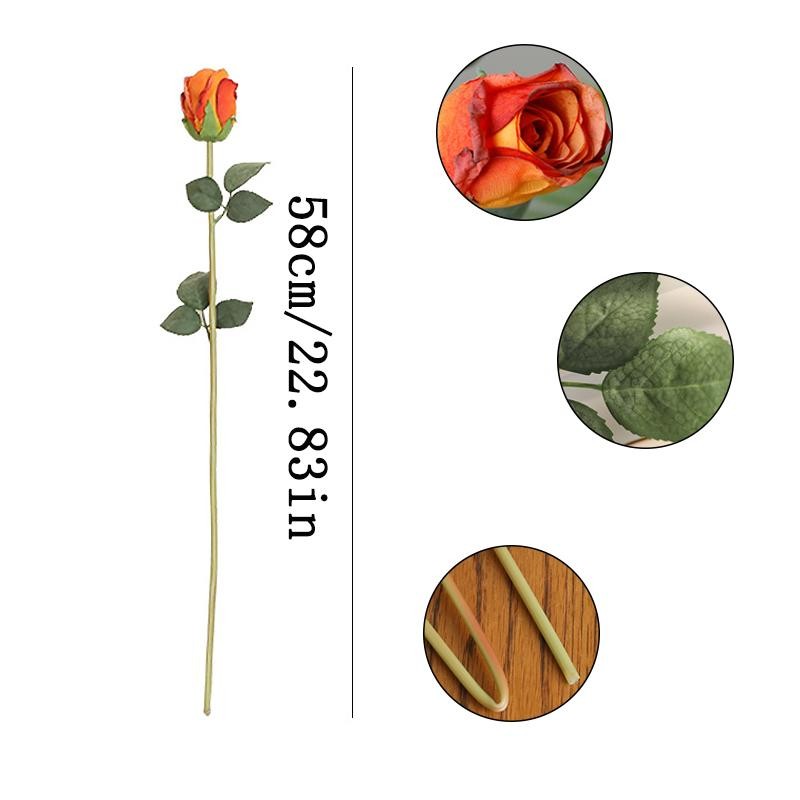 5PCS Artificial Burnt Edge Rose Buds 58cm Wedding Home Table Decor Photo Props