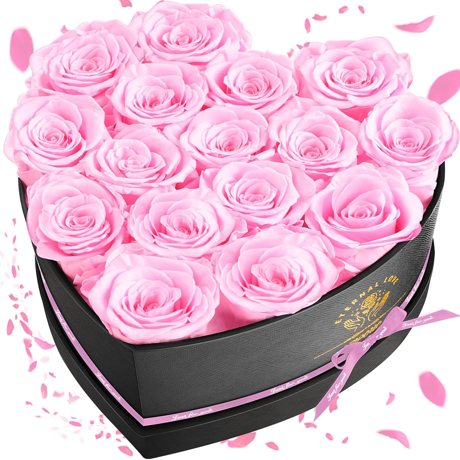 16-Piece Forever Flowers Heart Shape Box – Preserved Roses Birthday Gifts for…