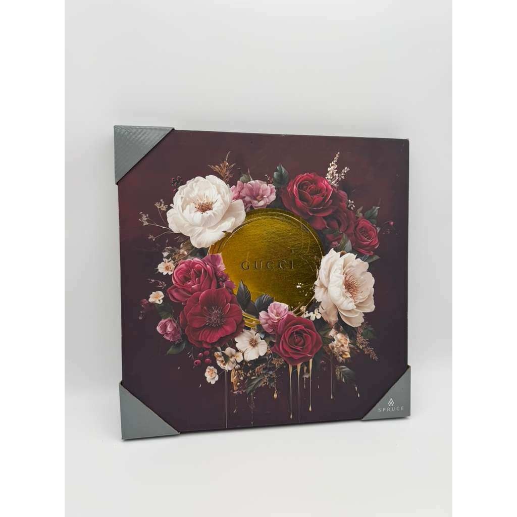Dark Floral Glam Canvas Wall Art 16×16 – Luxury Designer Inspired Decor NWT