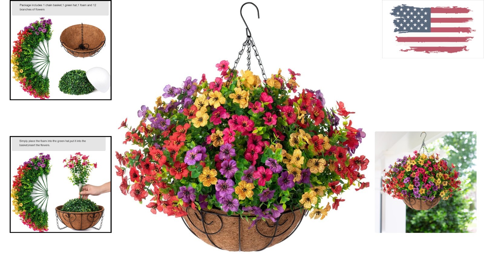 UV Resistant Beautiful Artificial Hanging Basket – Colorful Daisy & Eucalyptus