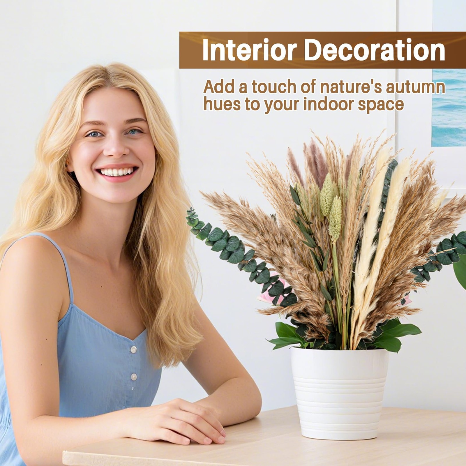 RAINFLOW 35PCS Pampas Grass Boho Decor – Natural Dried White, Green, Gray