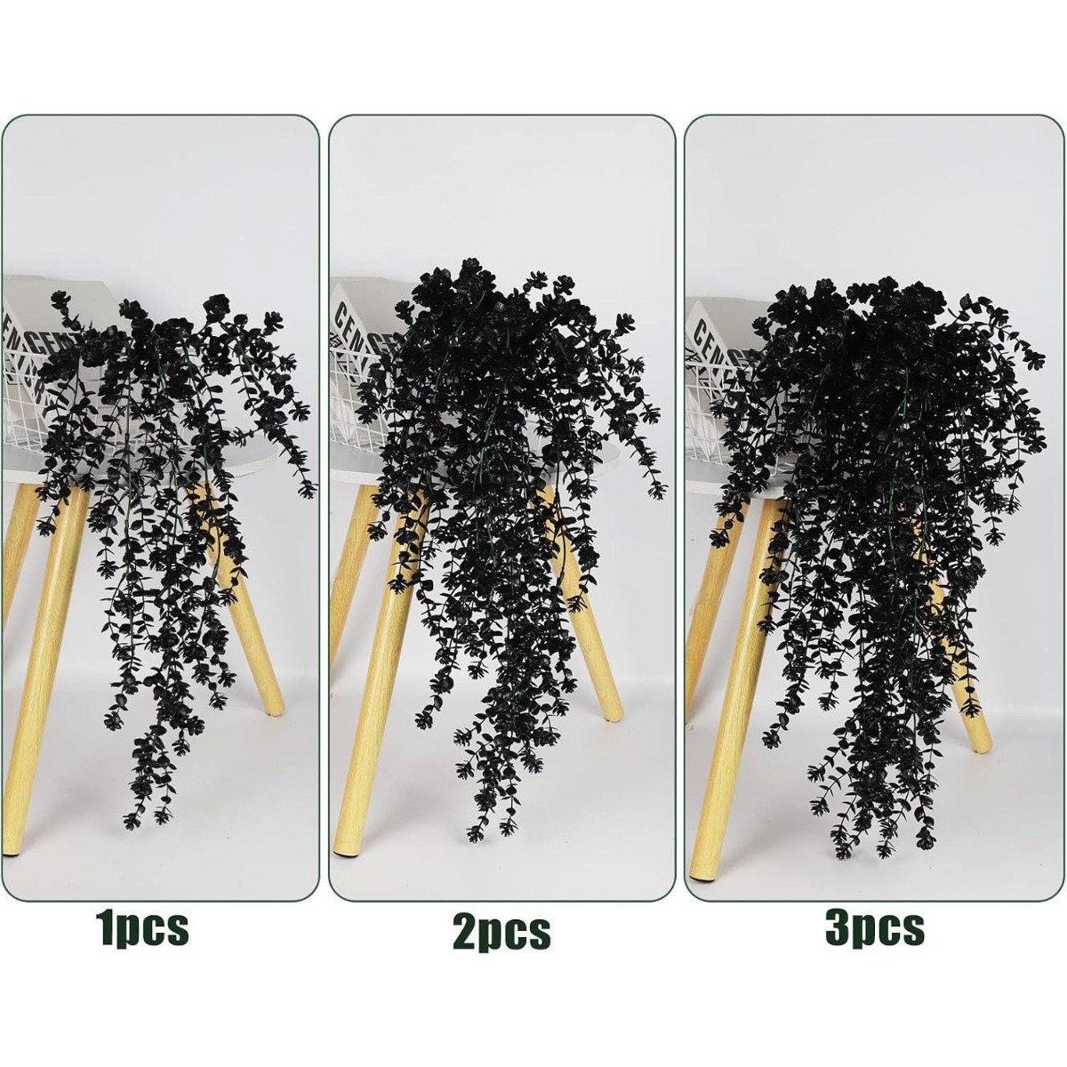 4Pcs Black Hanging Flowers Artificial Plants for Halloween Garden Gothic Decor