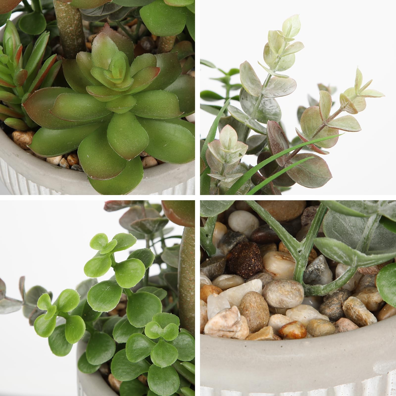 Small Faux Assorted Fake Succulent Plant Cement Potted Home Table Office Desk