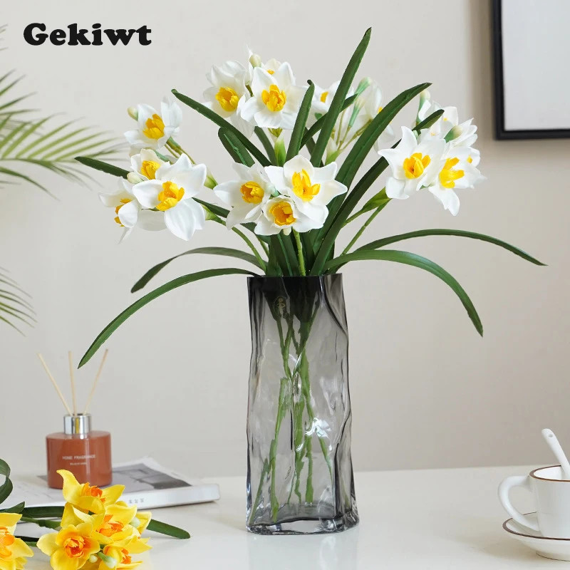 3/5/10Pcs Artificial Daffodils Flowers White Narcissus Spring Flower Fake Silk F