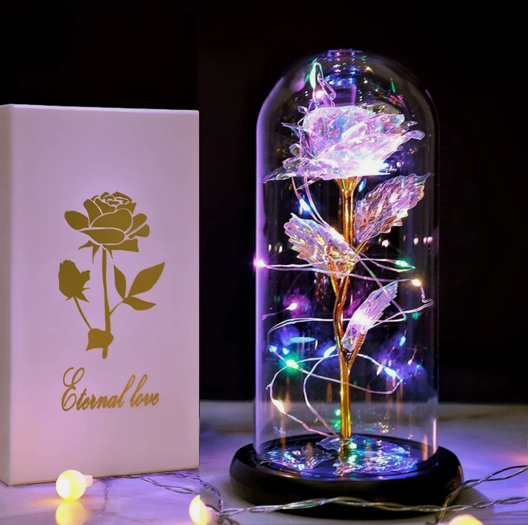 Forever Galaxy Rose In Glass Dome Eternal LED Light Flower Valentine’s Day Gift.