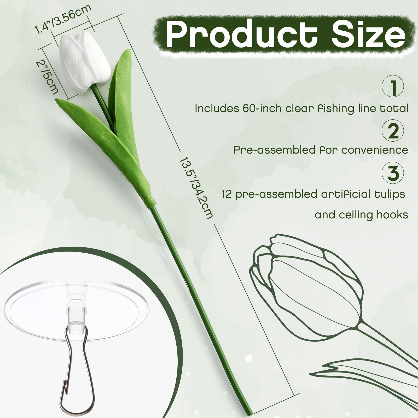12 Pack White 5 ft Artificial Tulips Hanging Flower Garland Decorations Sprin…