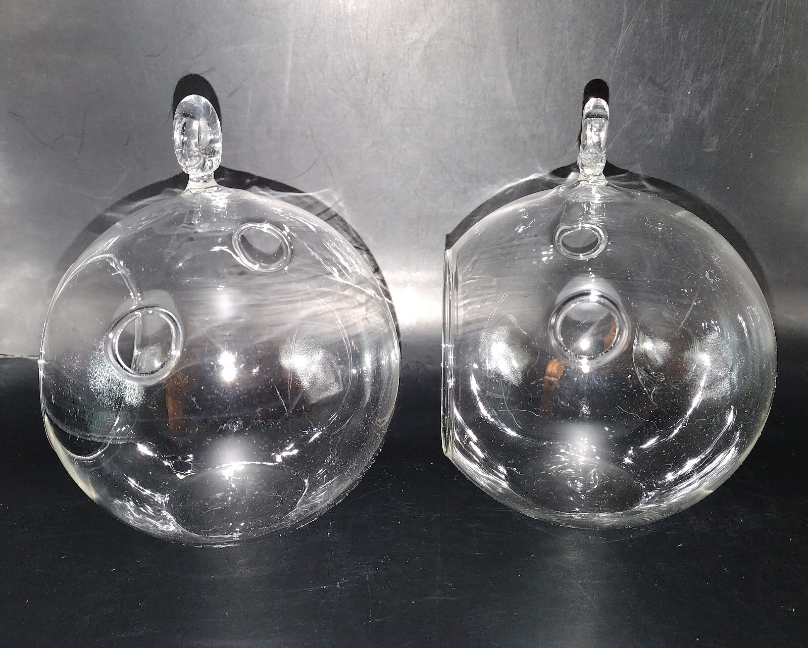 Hanging Globe Round Glass Terrarium Air Plant Orbs Clear 4” Diameter Pack of 2