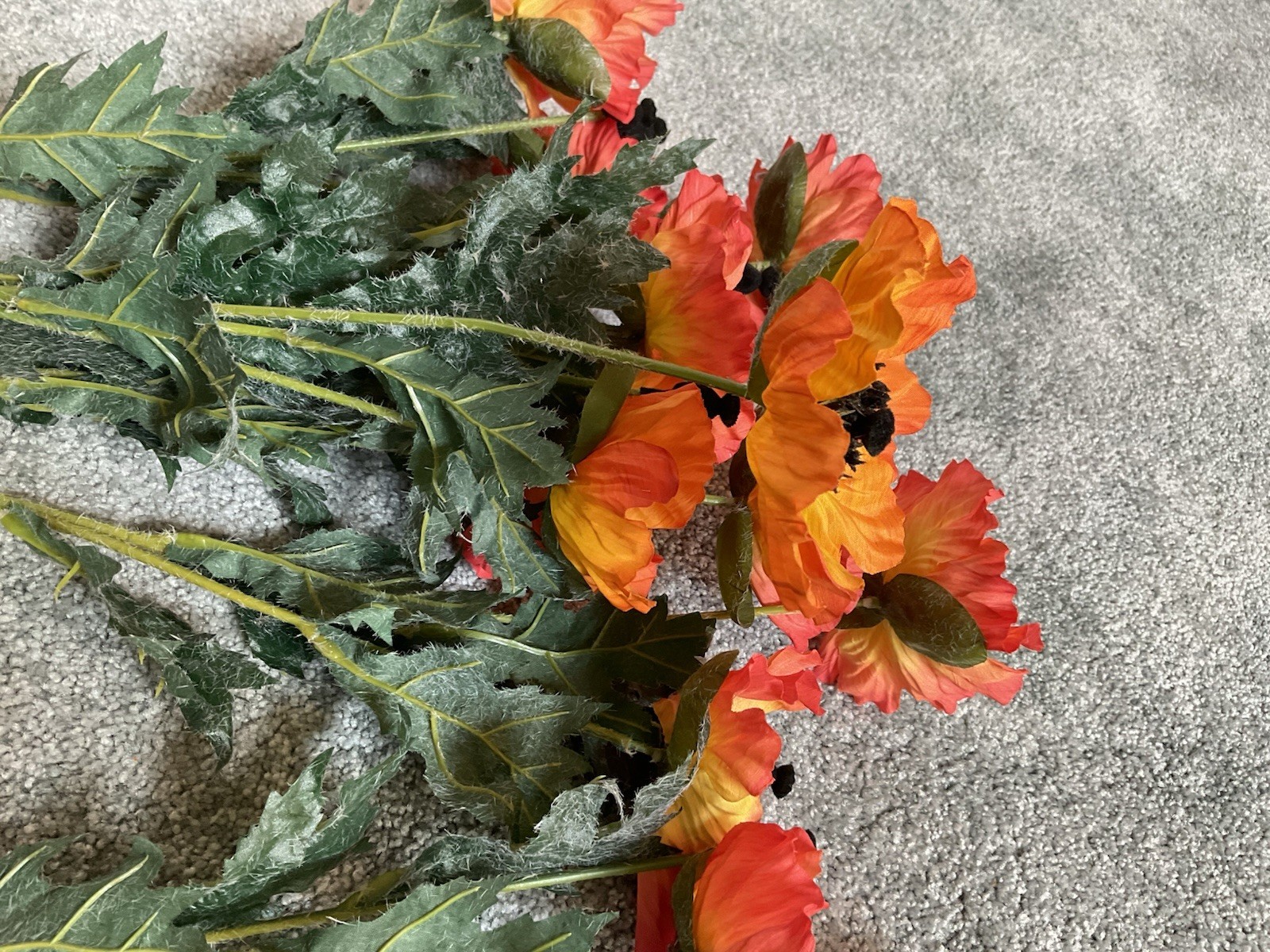 (8) Faux Poppy Stem Flowers w/Leaves ~ 23” Tall ~ Fall Decor