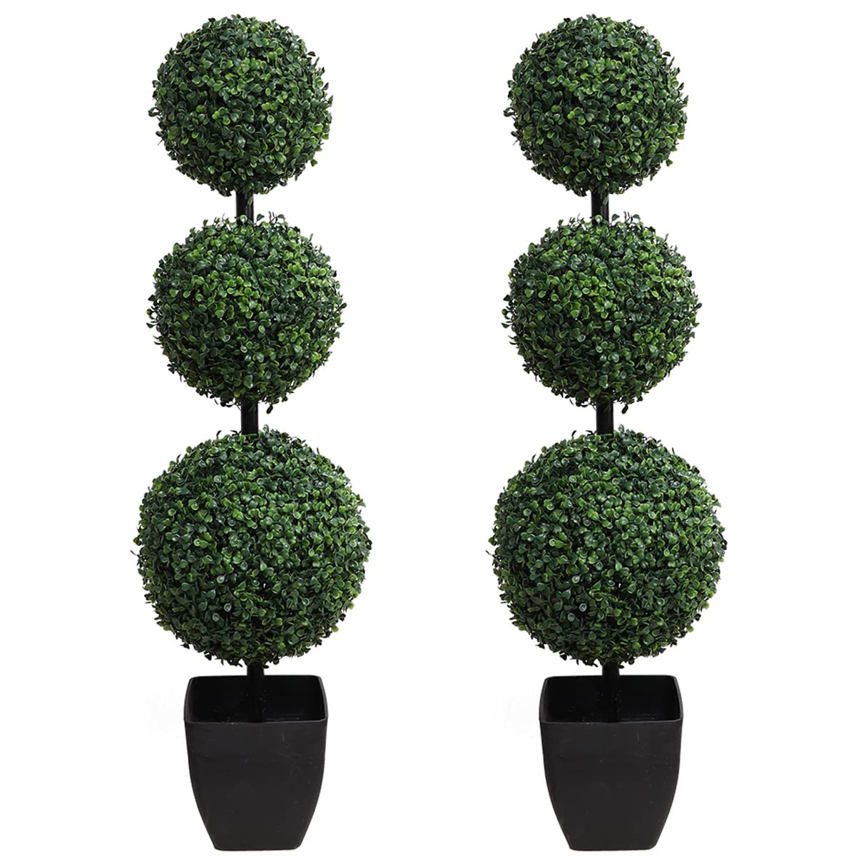 Artificial Topiaries Ball Tree Outdoor, 3.3ft Fake Topiary Triple Ball Boxwoo…