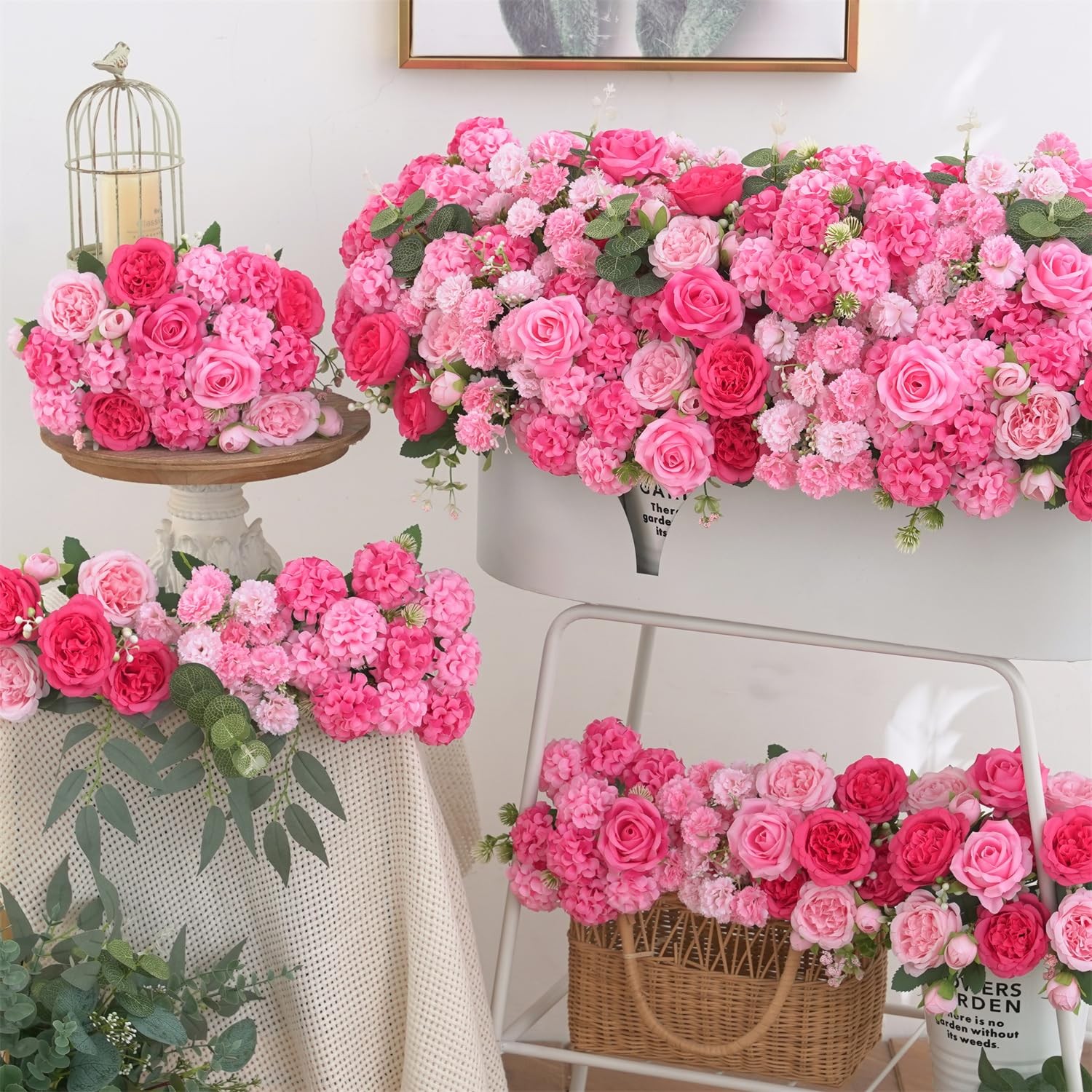 8 Pcs Mixed Artificial Peony Flowers Set-4 Bouquets & 4 Stems, Pink Fake Peon…