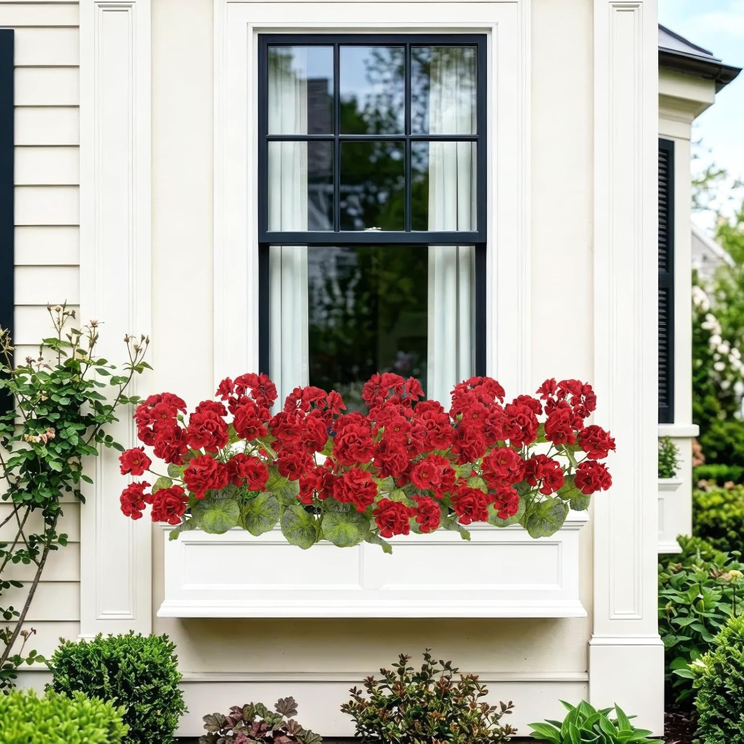 2 Pcs Artificial Geraniums for Outdoors 23” Faux Flowers Red Silk Geraniums UV