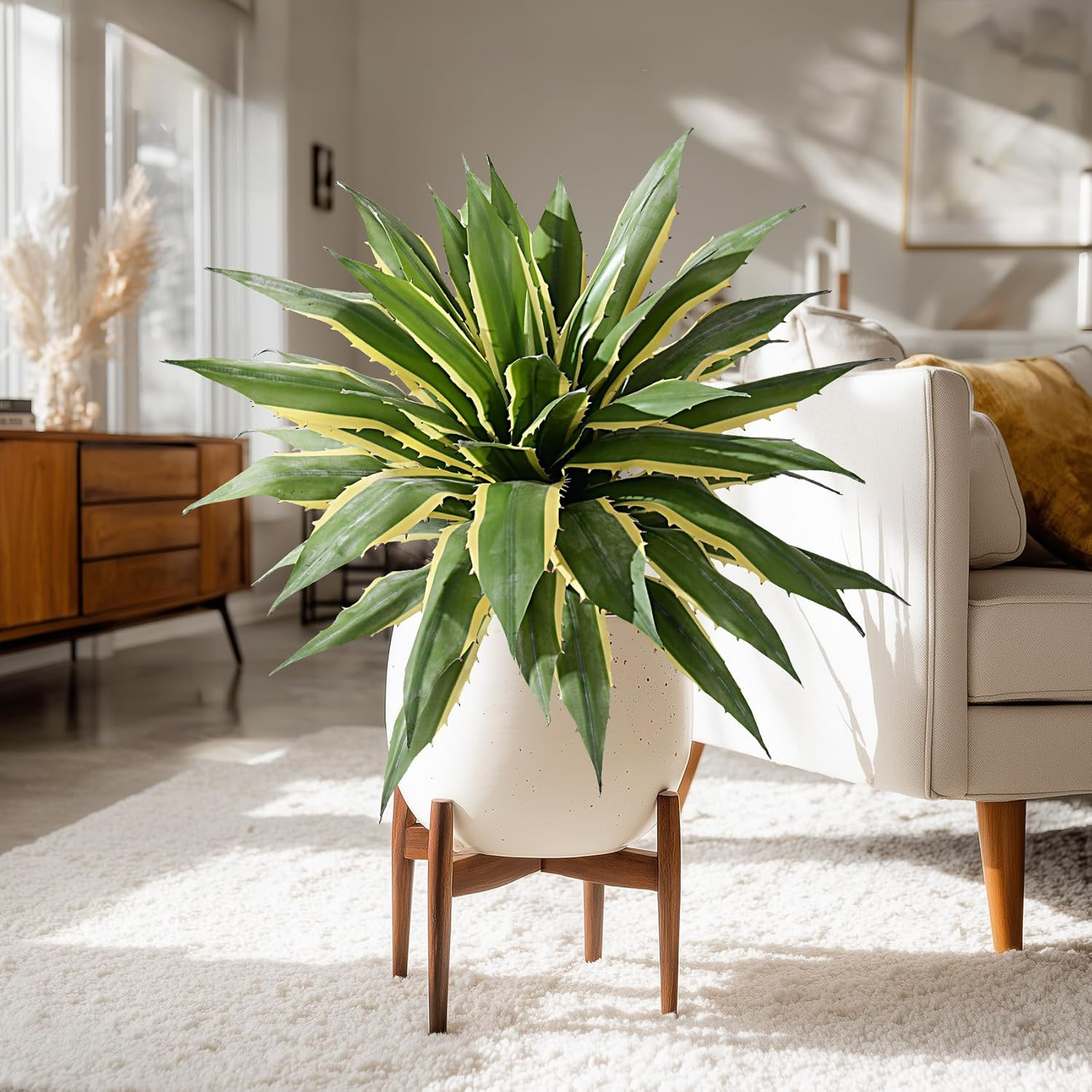 Realistic 29″ Artificial Agave Plant – 2 Pcs Yellow Faux Greenery Decor