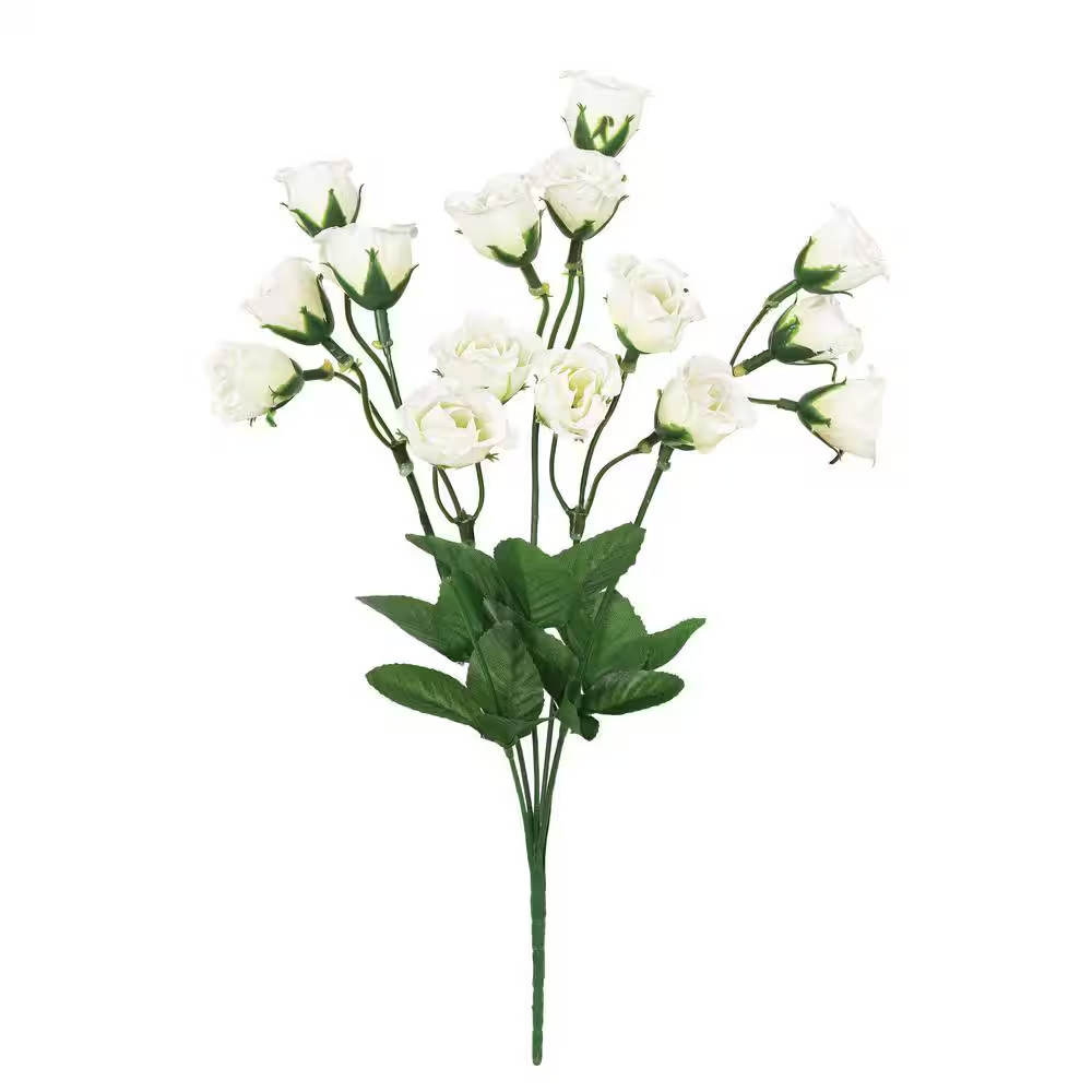 14 In. Cream White Artificial Mini Rose Bud Flower Stem Bush Bouquet (Set of 12)