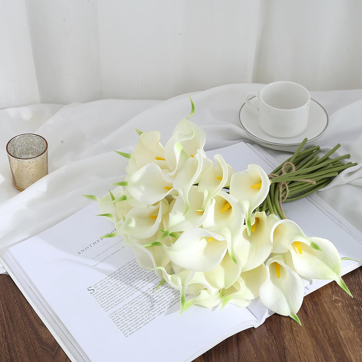24 Pcs White Artificial Flowers Fake White Calla Lily Silk Flower Real Touch for