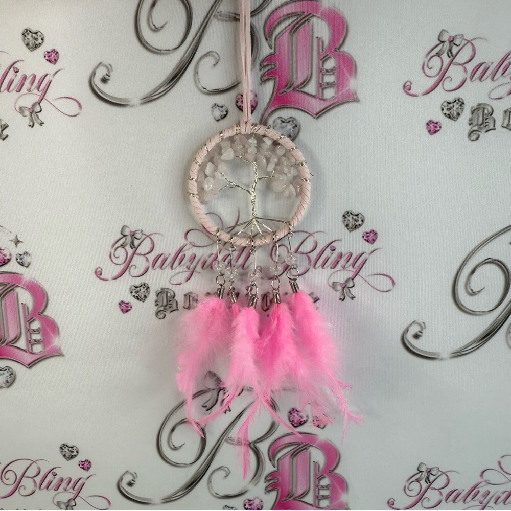 Dream catcher rose quartz Handmade Pink Tree of Life Feather Dreamcatcher mini