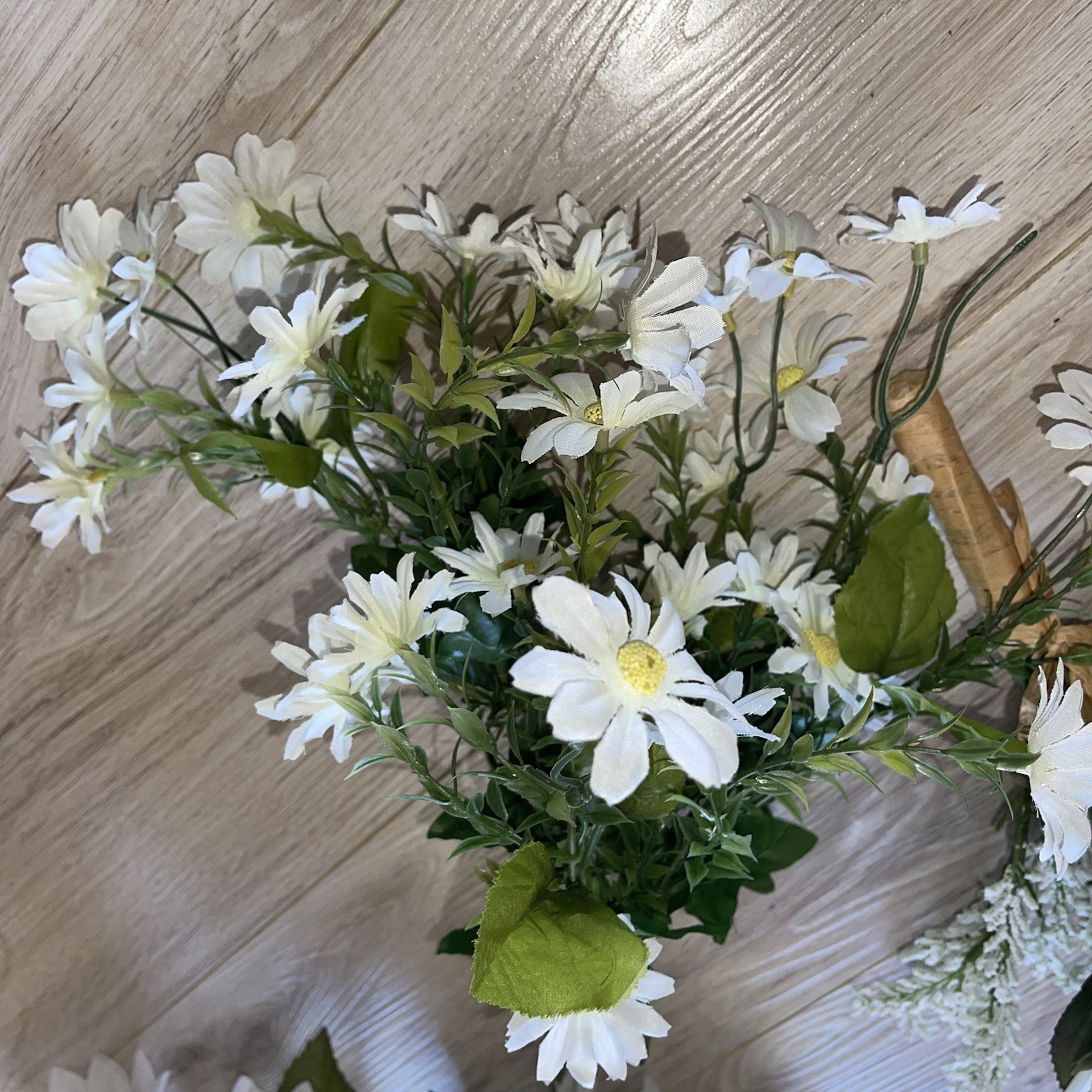 Lot Of Artificial Silk Sunflower Stems, 2 Bouquets, Daisies Cream White Floral