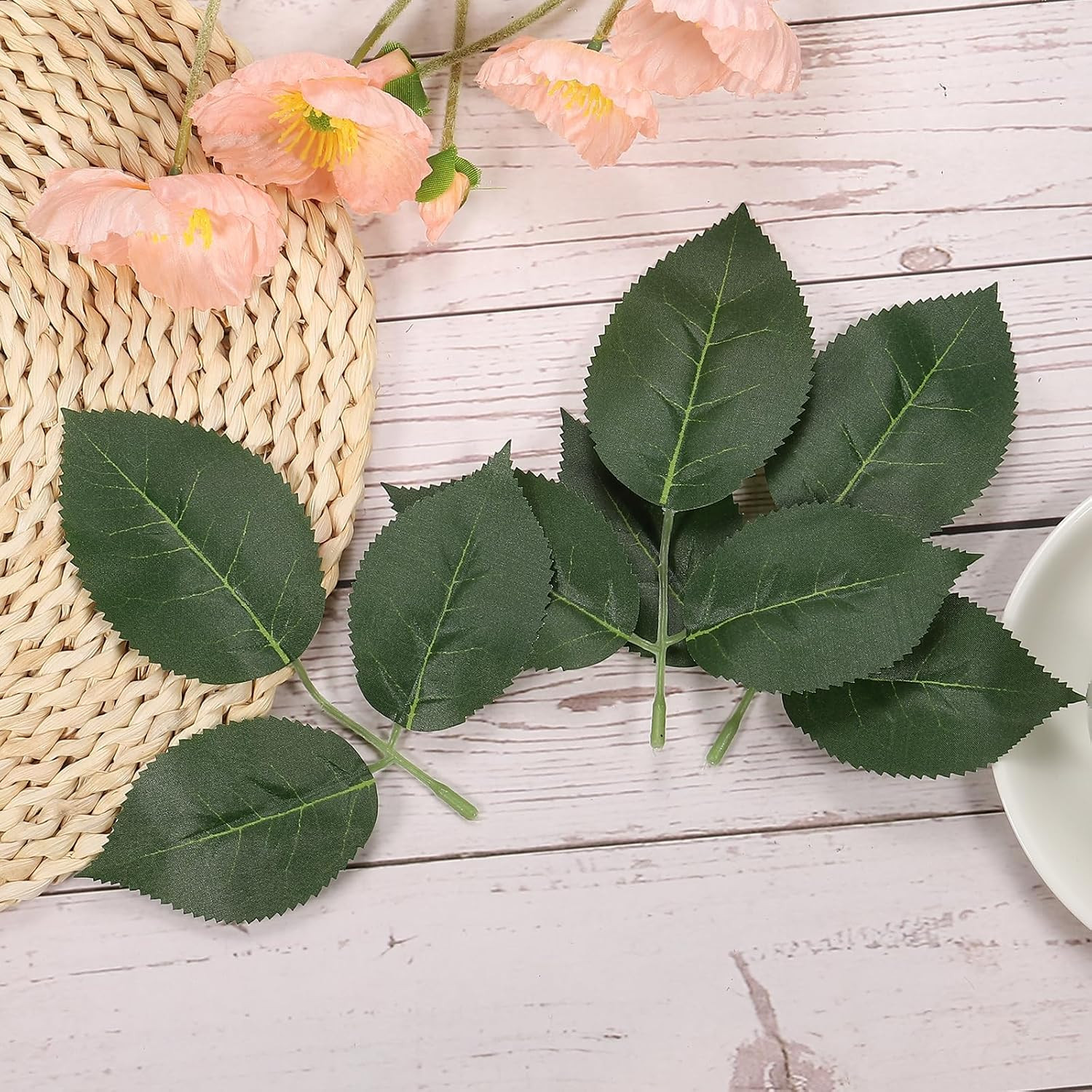 6.3X6.3 Artificial Silk Rose Leaf, 40 Pcs Artificial Greenery Leaves Fake Leaves