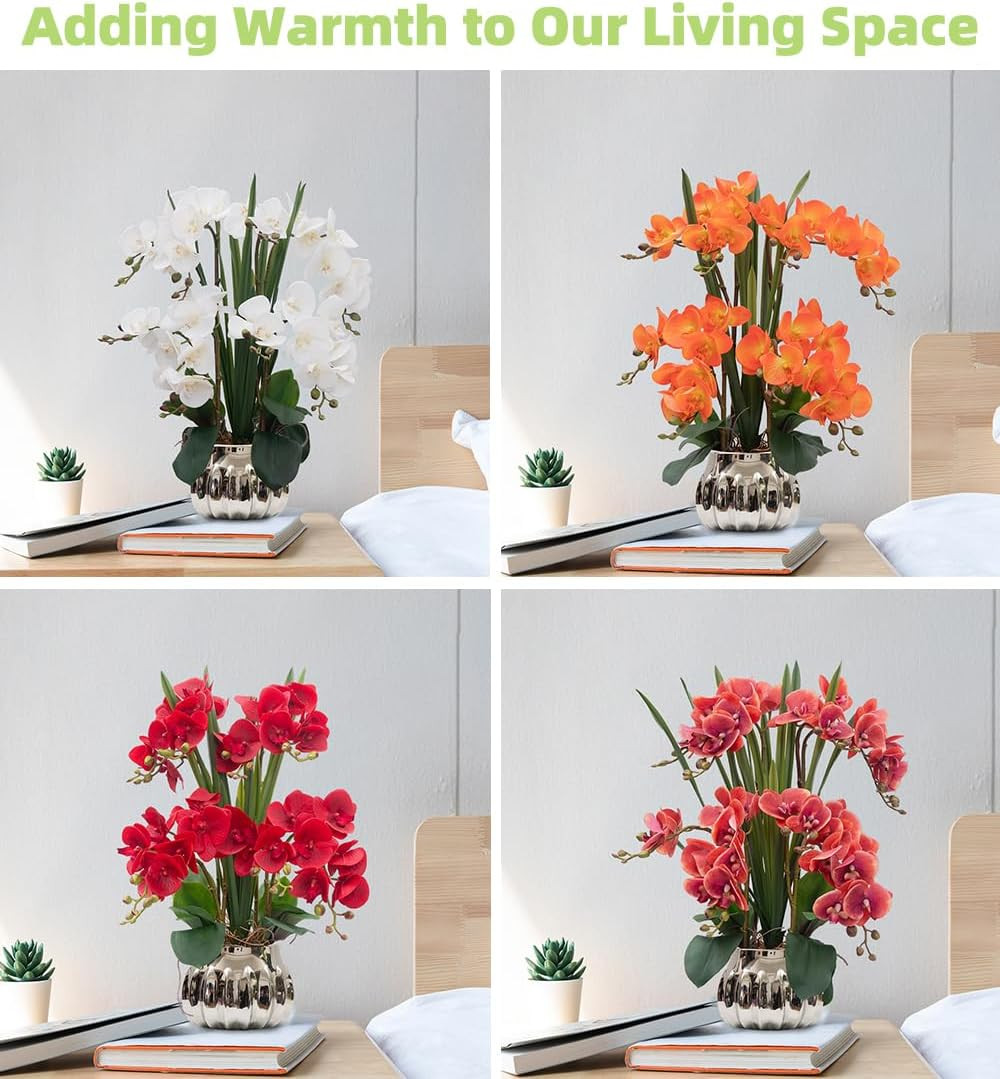 Real Touch Red Orchid Flowers in Ceramic Vase – 22.9” Home Decor