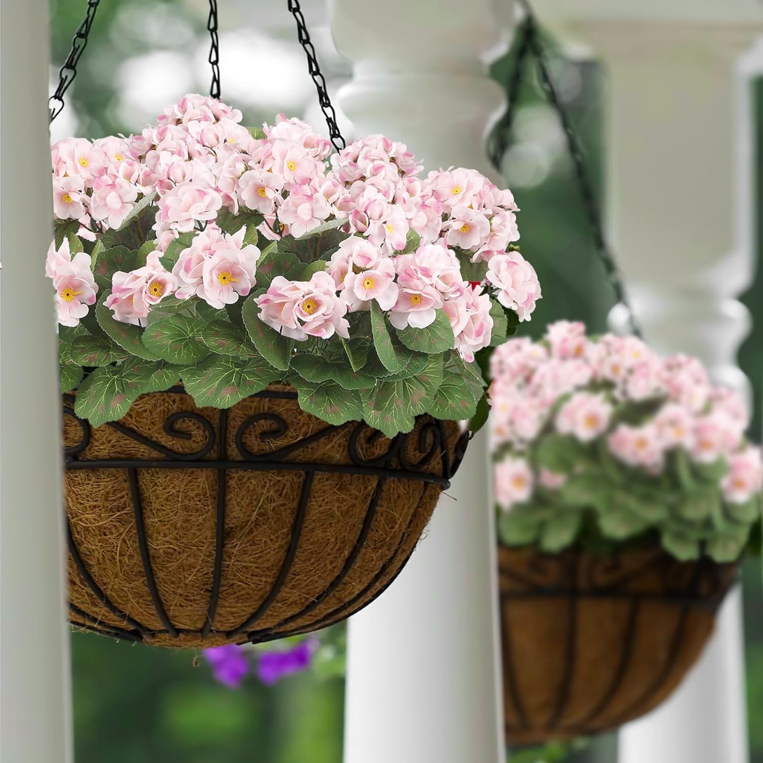 Set of 2 UV-Resistant Pink Silk Geraniums – Perfect for Indoor and Outdoor Decor
