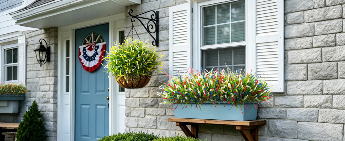 Artificial Faux Plants Flowers for Outdoor Decorations, Fake Monkey Grass for