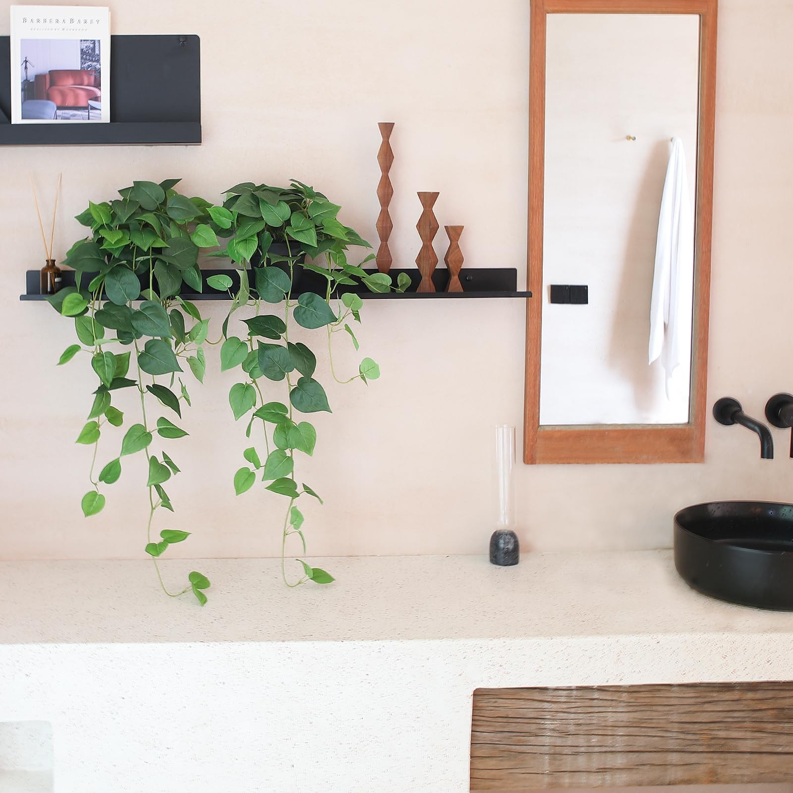 2 Pack 33 Inch Fake Pothos Hanging Plants Faux Devils Ivy Vines With Pots