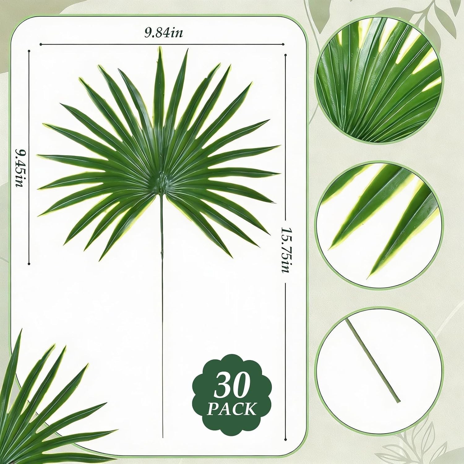 15.75” Faux Palm Leaves – 30 Pcs Ideal for Tropical Wedding Decor & Events