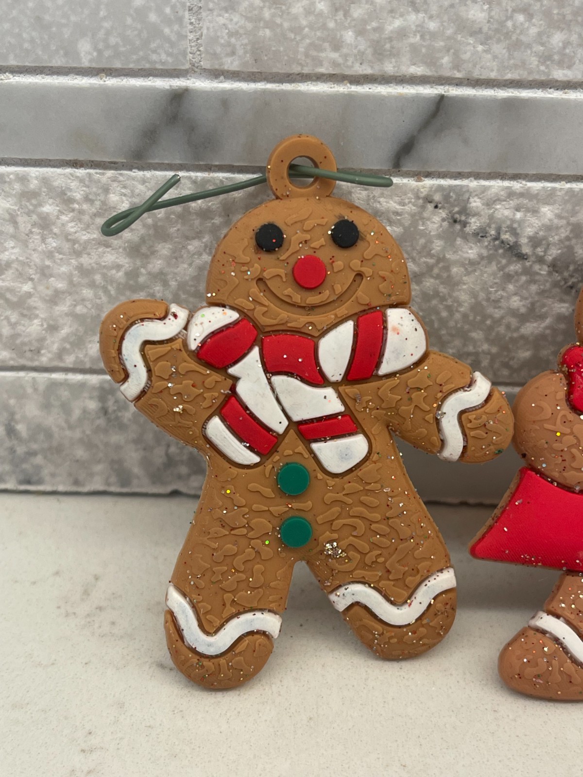 Gingerbread Christmas Ornaments Lot 7 Rubber Cookie Candy Cane 2.75″ Tree Decor