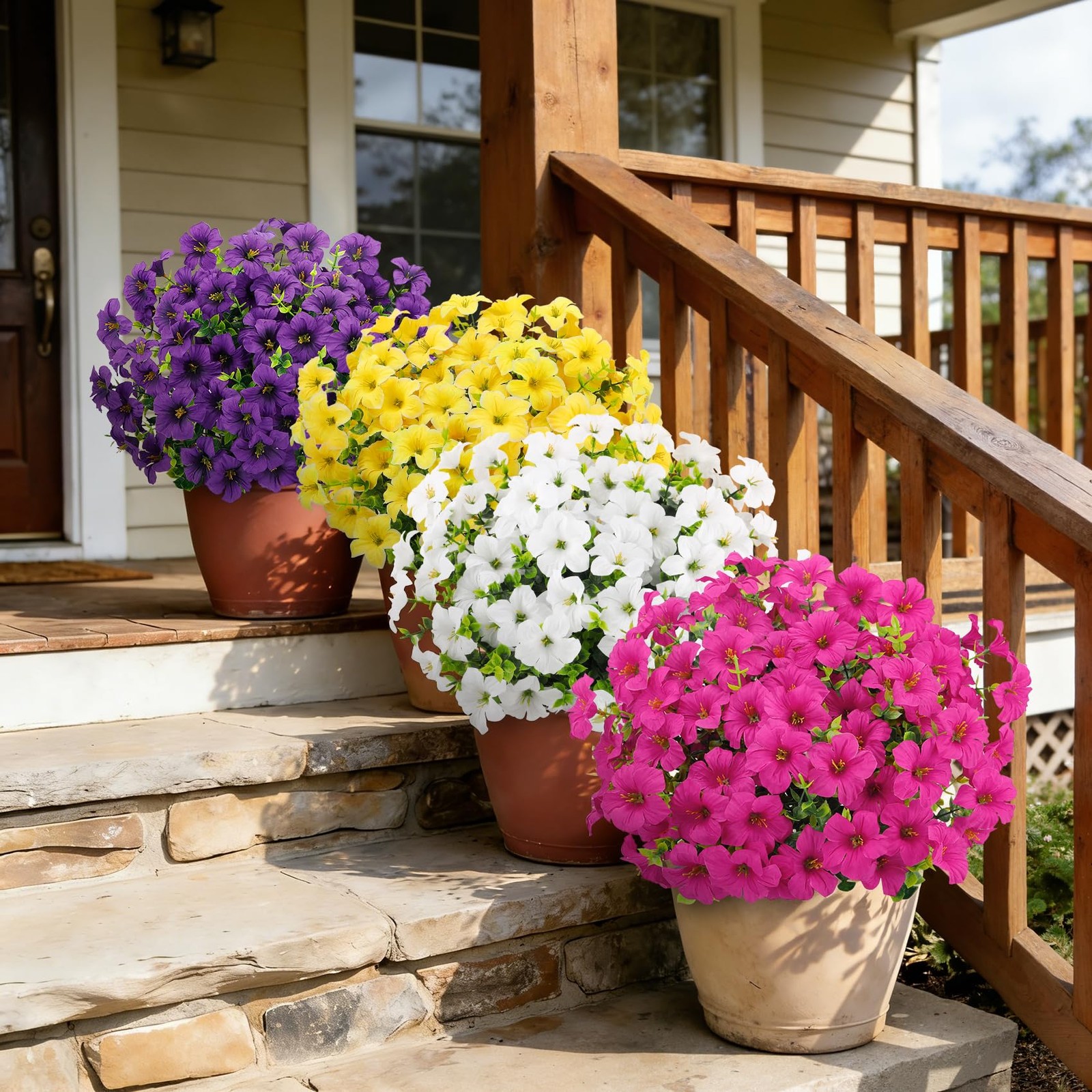 Besteek 20 Bundles Artificial Petunias Flowers for Outdoors, Faux Silk Flower…
