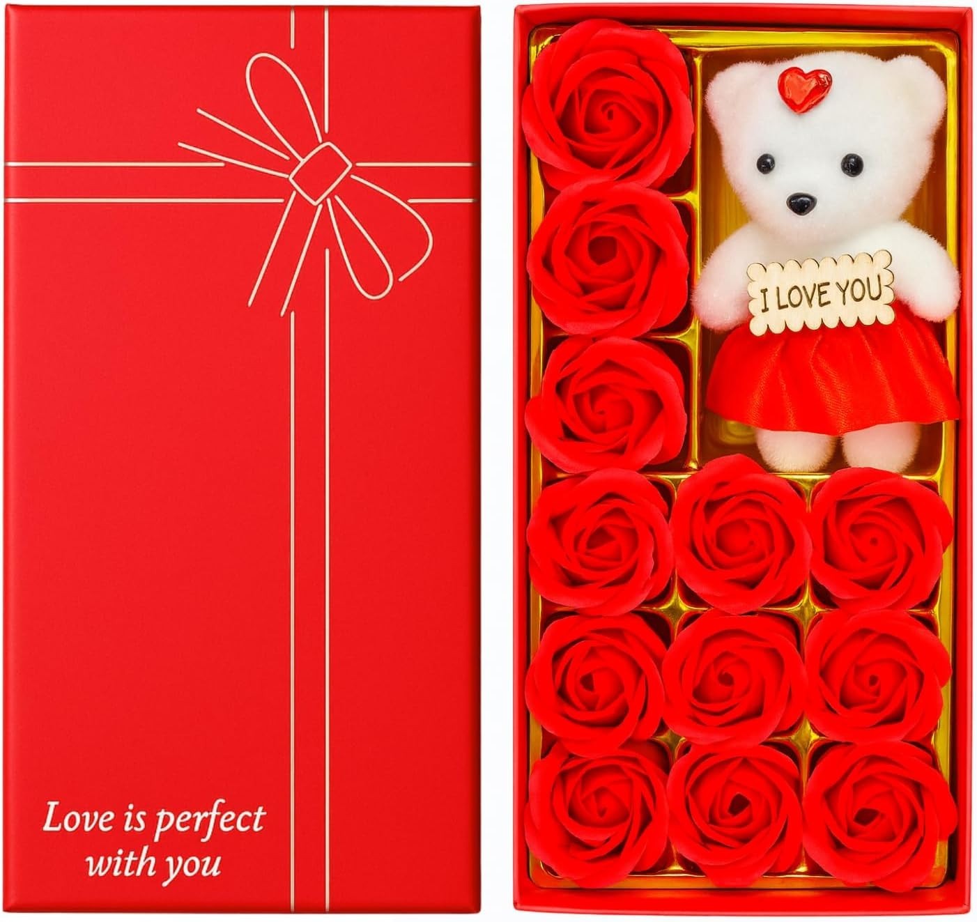 Artificial Rose Teddy Bear Gift for Mom Valentine Birthday Anniversary Decor USA
