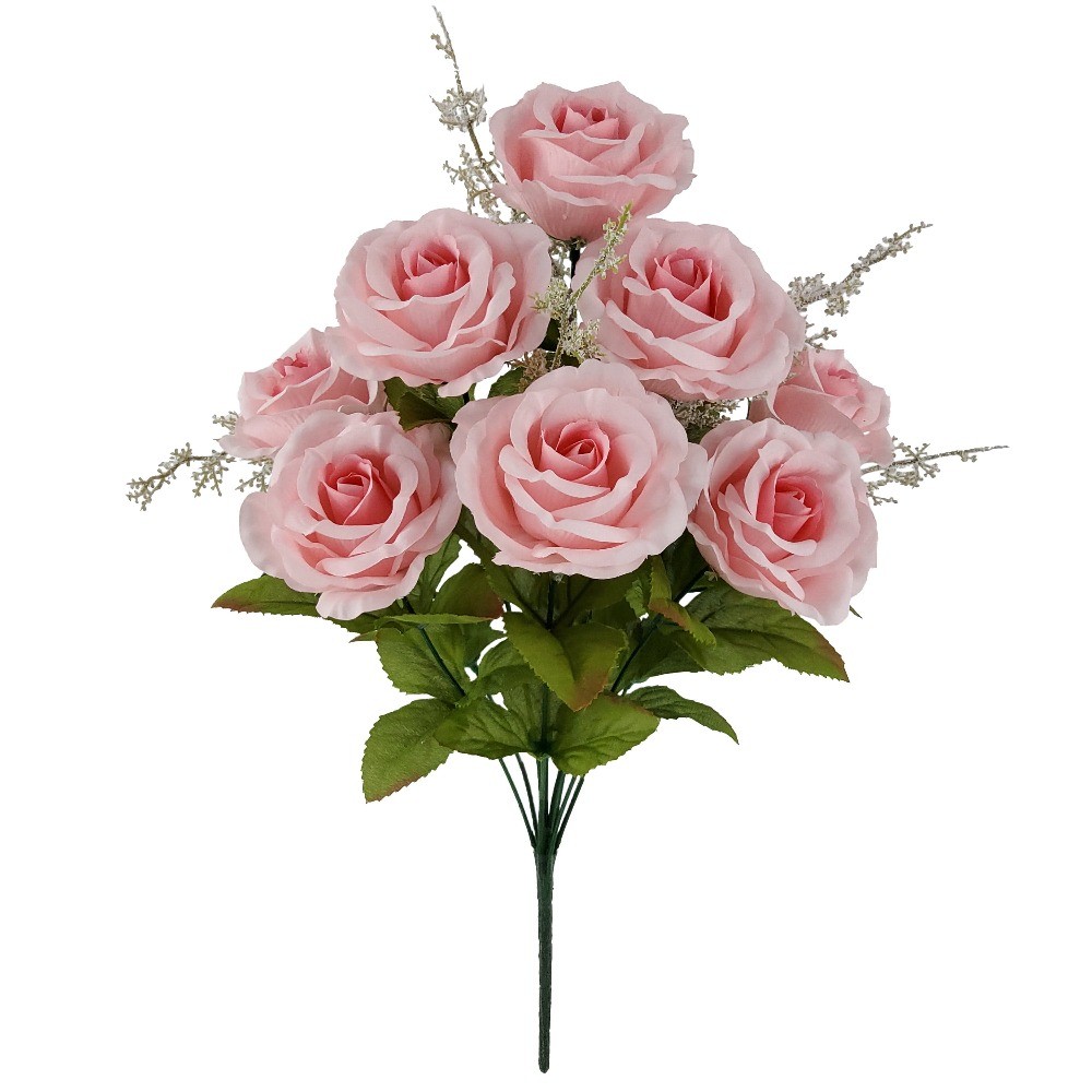 Indoor Artificial Flower Rose Bush, Pink Color, Assembled Height 17.5″