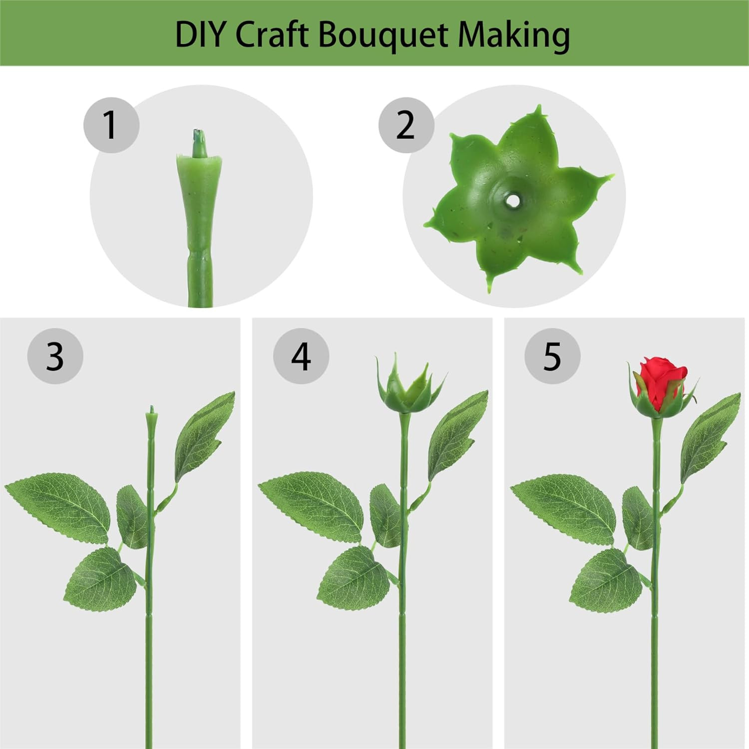 20PCS Floral Wire Stem with Leaves and 20PCS Artificial Flower Calyxes Set, for