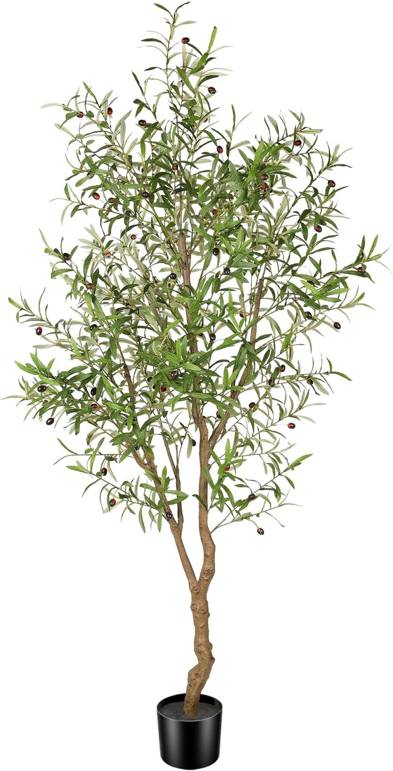 FEELEAD 7Ft Faux Olive Tree – Fake Potted Olive Silk Tree with Planter Natural O