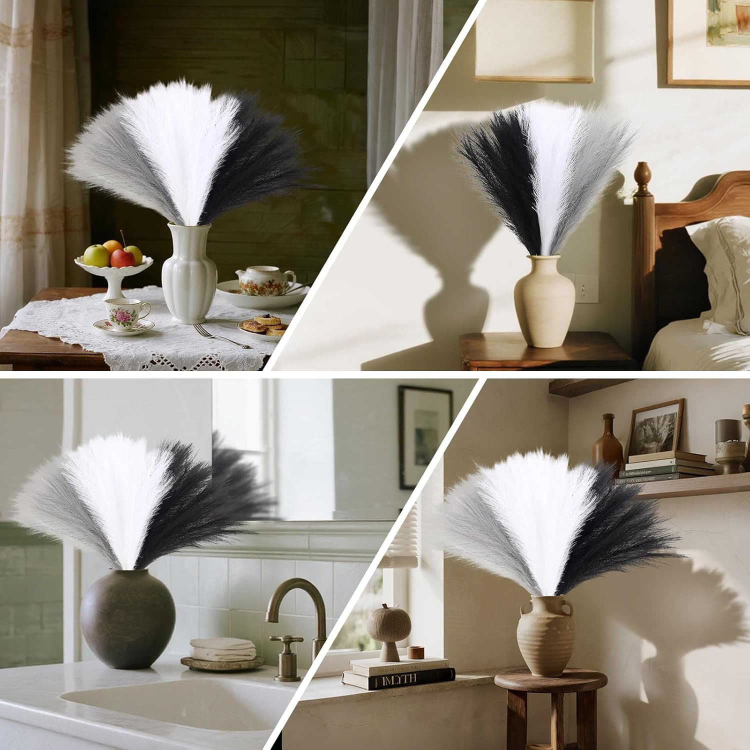 30Pcs Pampas Grass Decor,21″ Artificial Pompous Grass Bulk,Small Vase Filler Pom