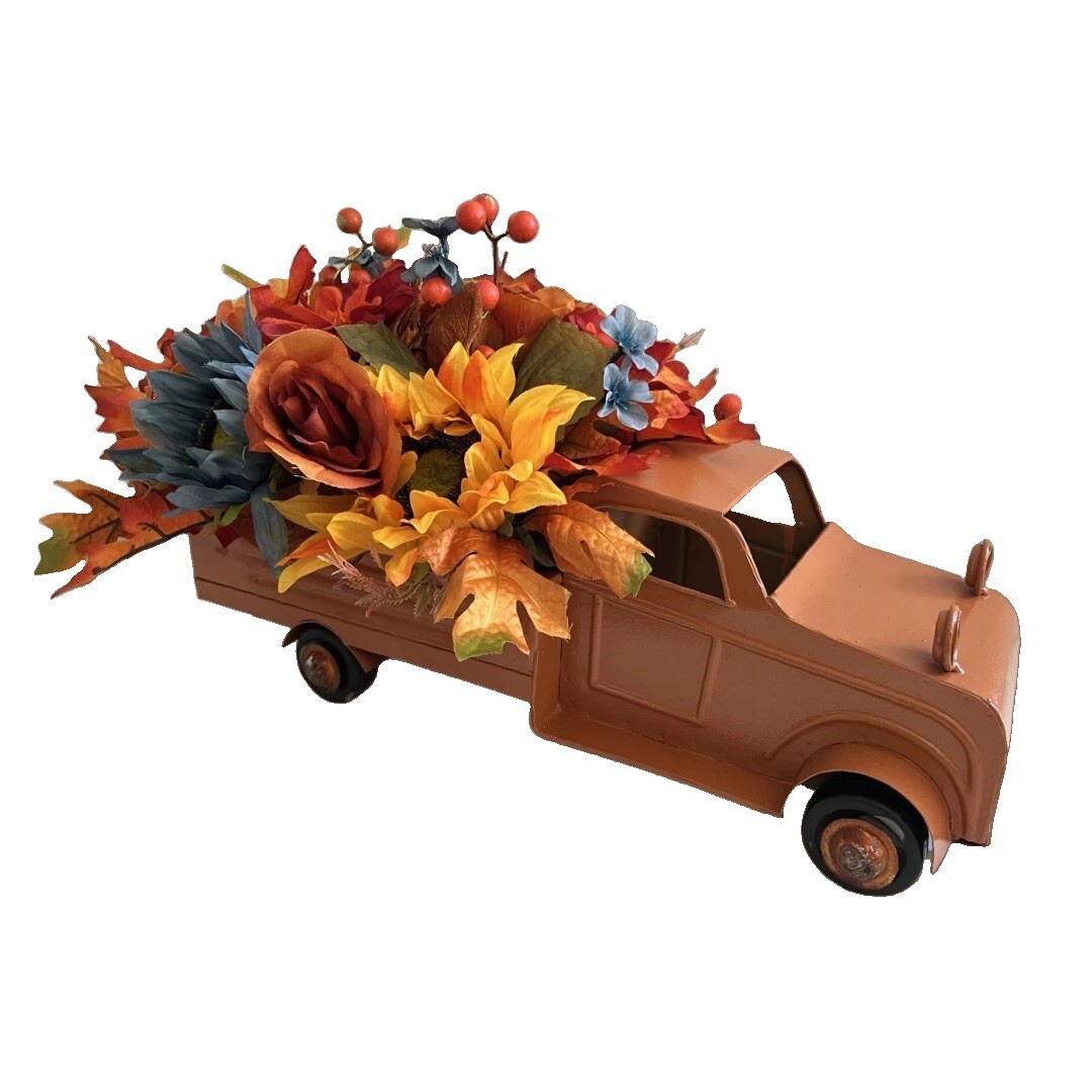 Large Autumn Table Top Old fashion Truck Floral Arrangement 19in Long