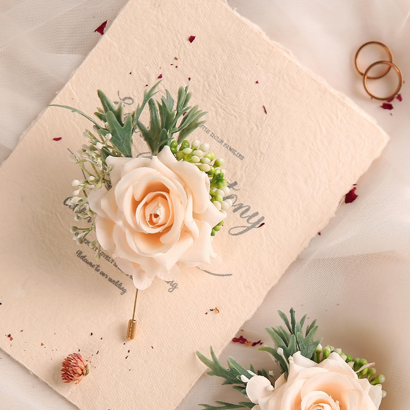 Champagne Prom Corsage and Boutonniere Set Artificial Silk Rose