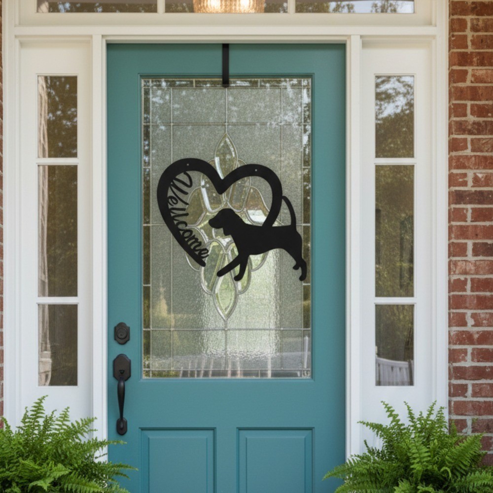 Black Metal Love Dog Welcome Wall Art – Stylish Entryway Door Decoration