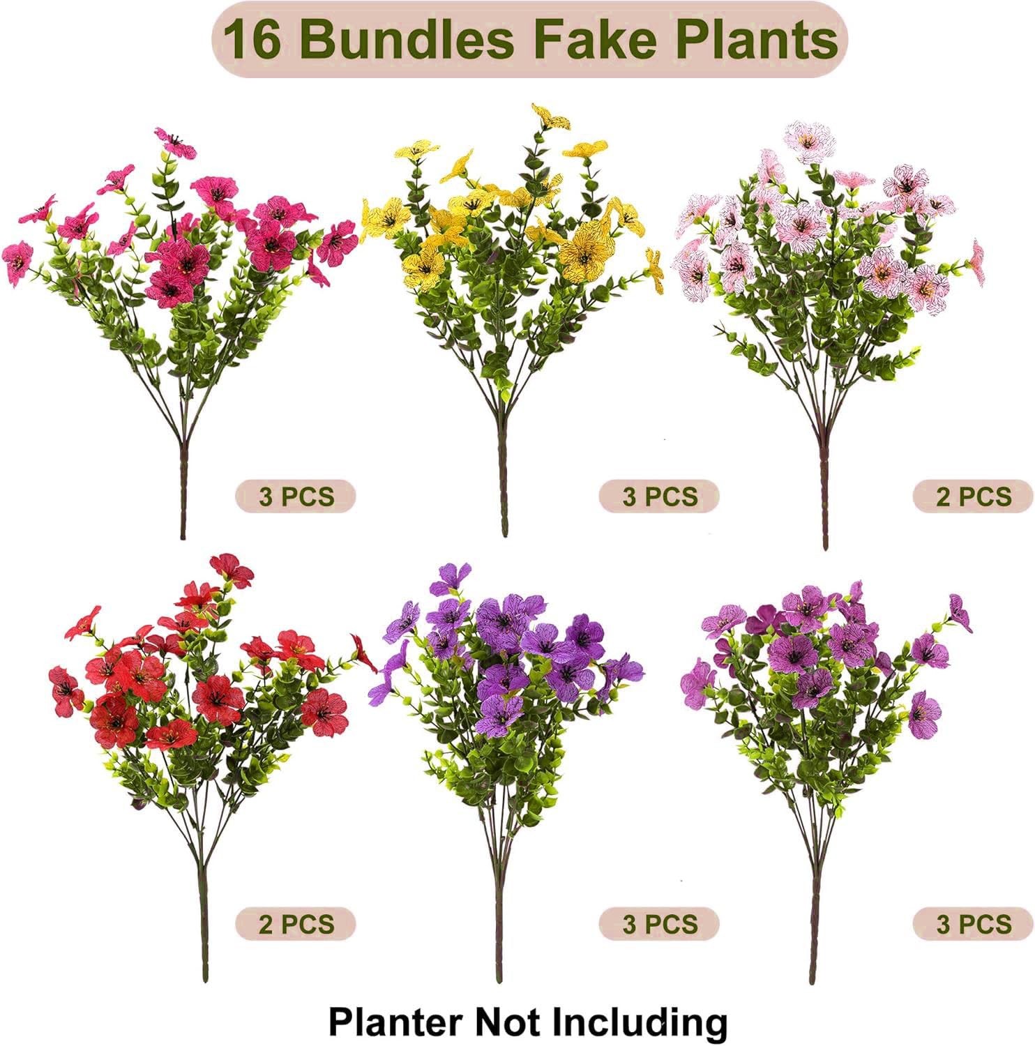 Artificial Violet Flowers Outdoor UV Resistant, 16-Stem Multi Pack Faux Purpl…